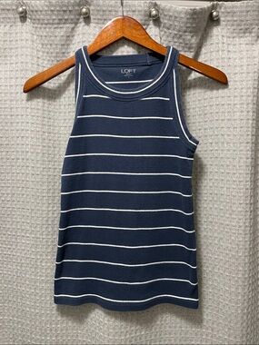 LOFT Navy & White Striped Sleeveless Tank